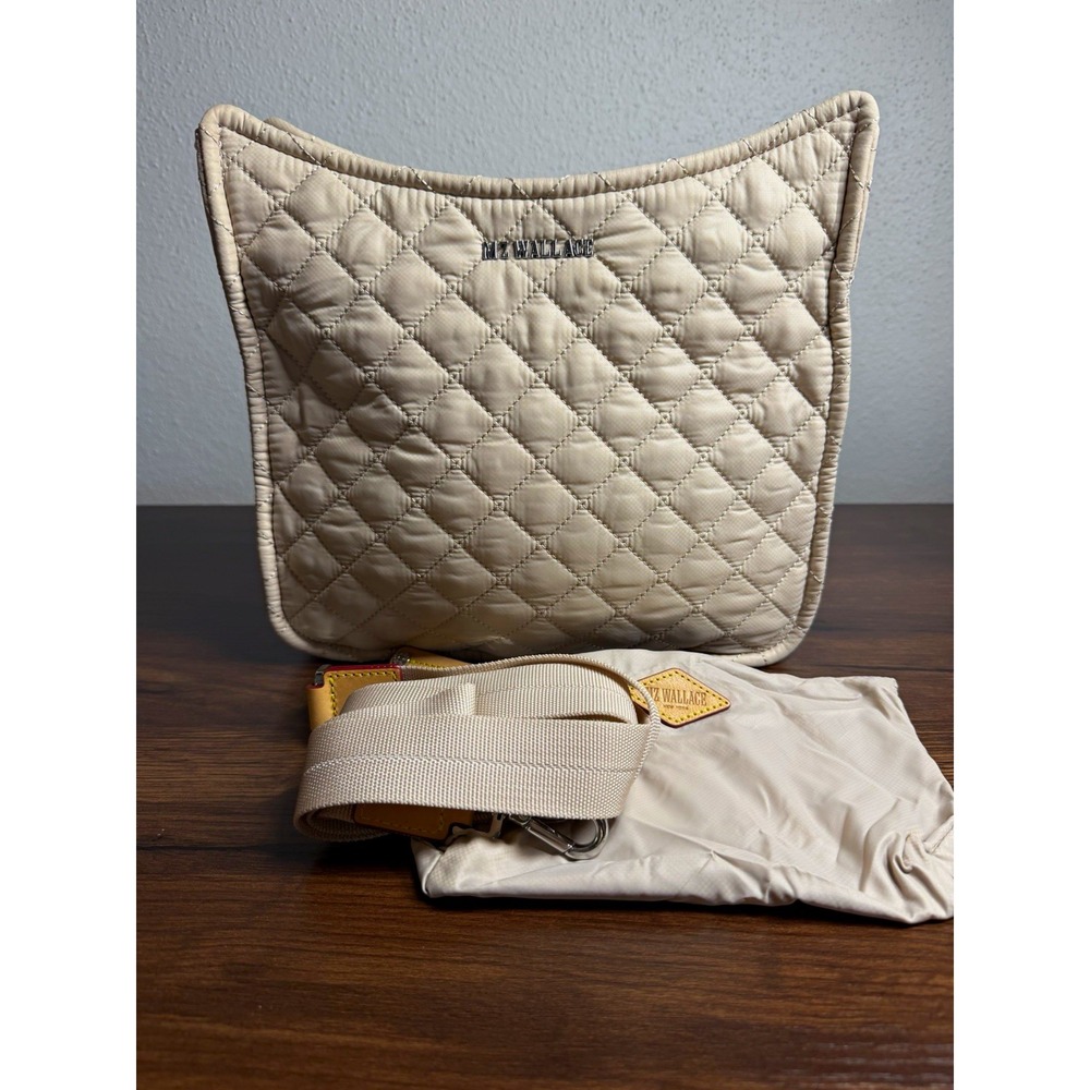 MZ Wallace natural beige/buff quilted nylon cross-body or hobo bag
